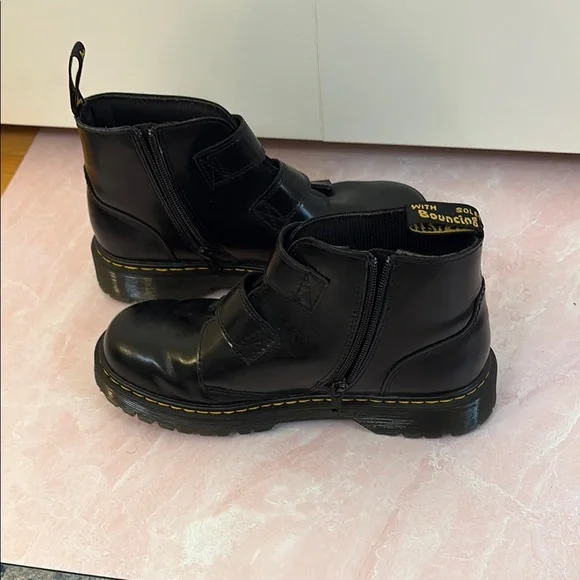 Dr. Martens Black Leather Boots with Star Buckles, side zip - Picture 9 of 10